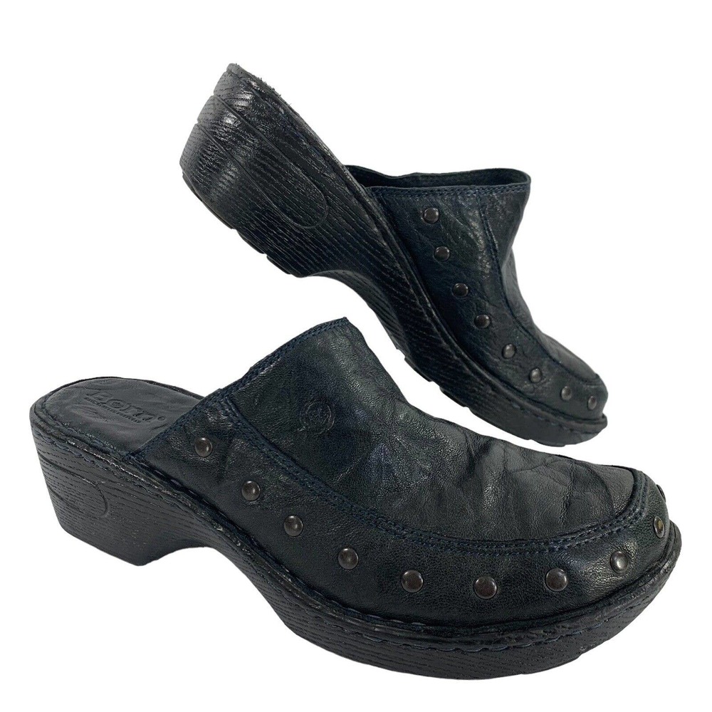 Born Clog Boho Leather Slides Womens Black Hippie Sz EU 40.5 / 9 Mule